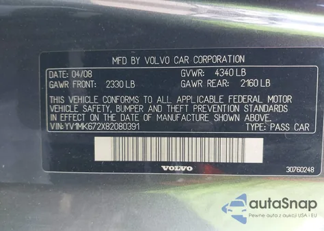2008 Volvo C30 T5 R-Design/T5 Version 1.0/T5 Version 2.0 z USA, uszkodzony, nr VIN YV1MK672X82080391